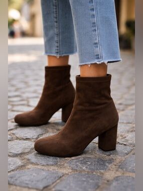 MIA Brown Suede Block Heel Ankle Boots Size 9.5